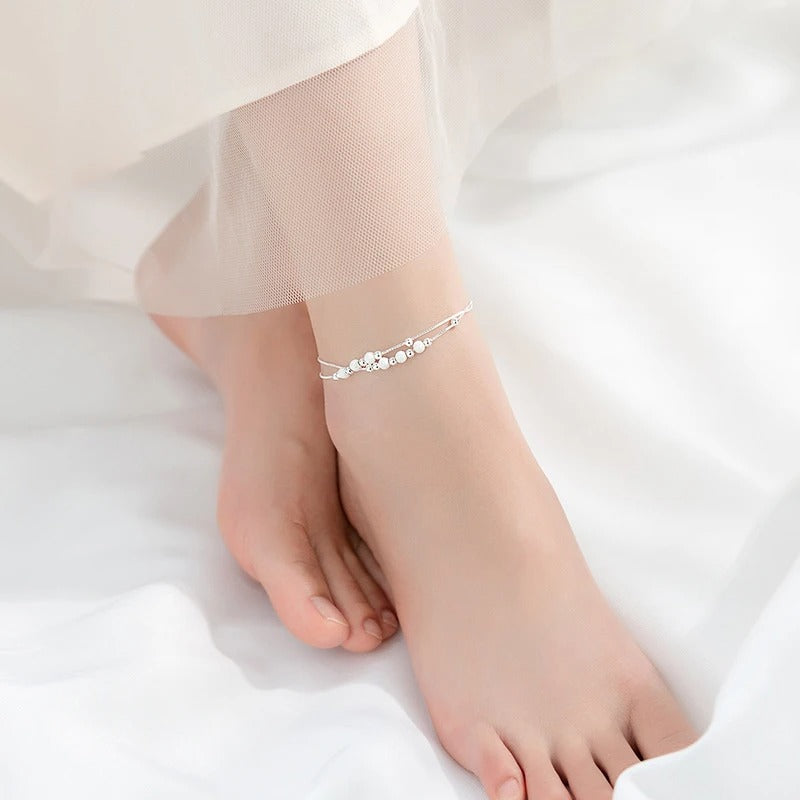 Silver 925 Ball Light Beads Anklet for Women