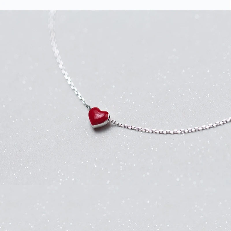 925 Silver Love Red Heart Silver Anklets