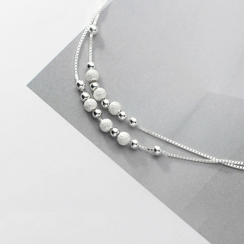 Silver 925 Ball Light Beads Anklet for Women