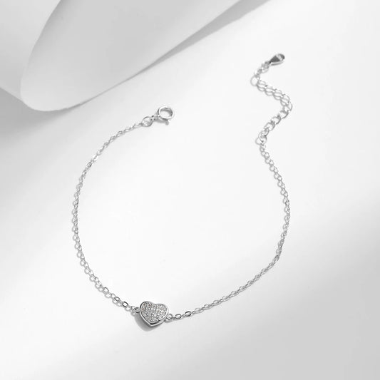 925 Sterling Silver Simple Romantic Hearts Link Chain